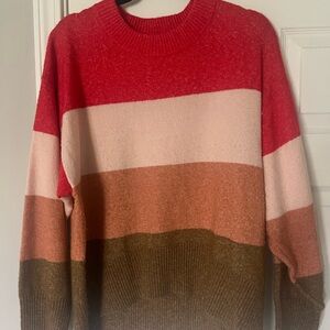 A New Day Women's Striped Sweater - Red, Cream, Brown, Green